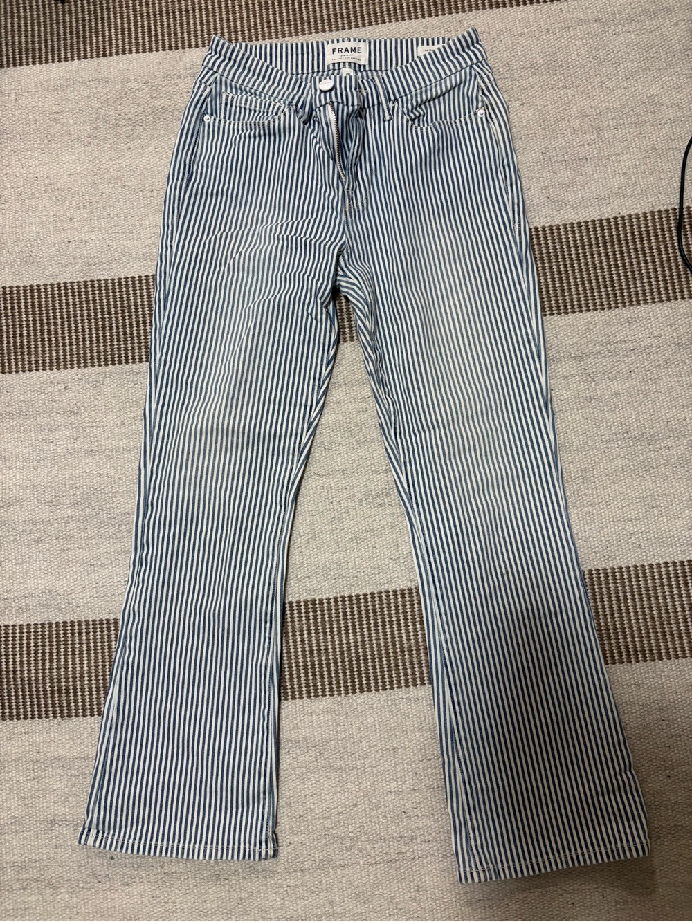 Frame Denim Navy and White Striped Wide-Leg Jeans